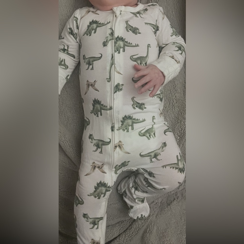 Baby Snug Fit White Dino Print Zip Pajamas